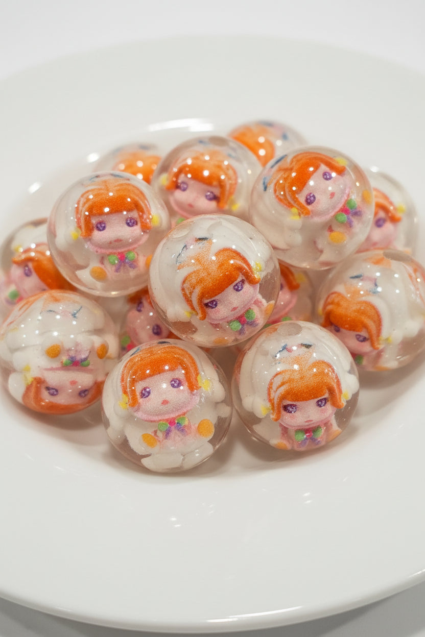 Resin 16mm character beads - set of 5