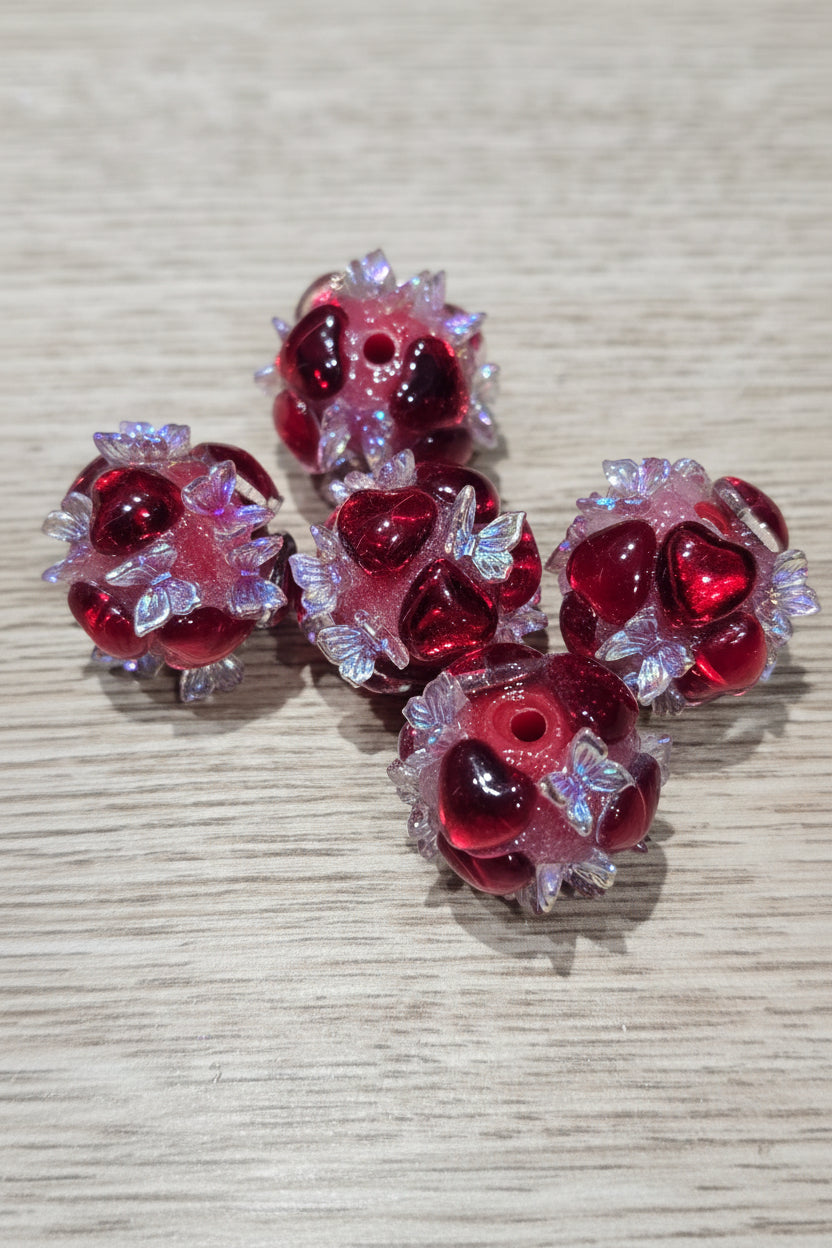  "Fancy acrylic beads with heart and butterfly detail, mixed colours, decorative craft beads for jewellery making"