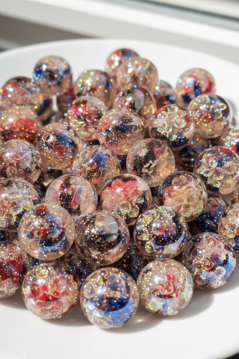 16mm resin beads with flower inside - set of 5
