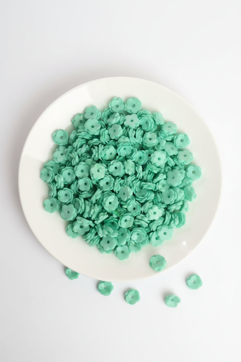 Mint layered flower beads with holes, craft beads 15g