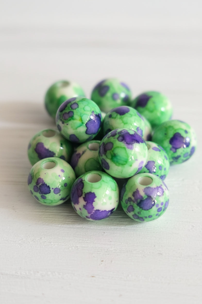 12mm picasso acrylic beads green and purple