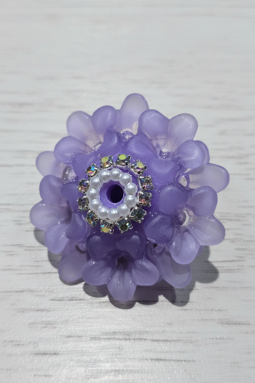 purple flower lantern beads with rhinestone edging