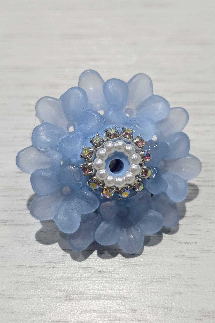 pale blue flower lantern bead with rhinestone edging
