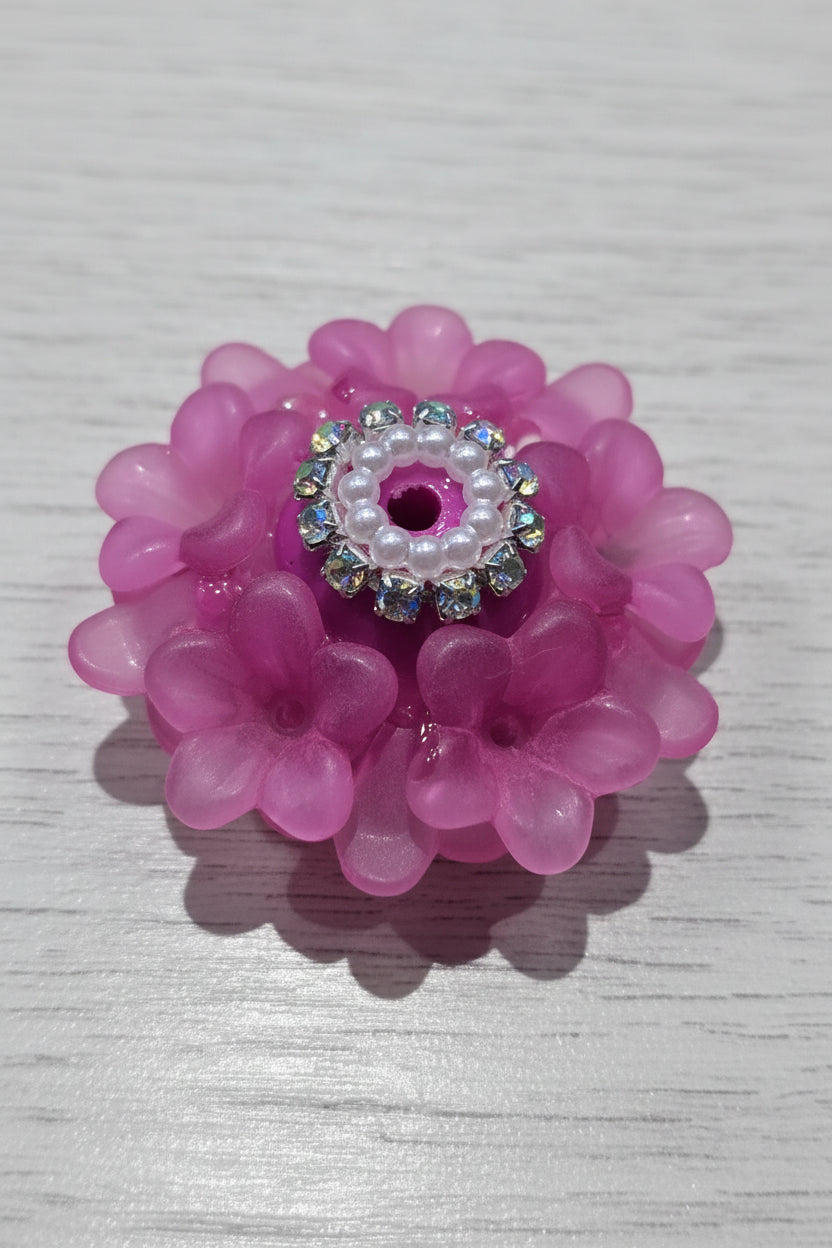 hot pink flower lantern fancy bead with rhinestone edging