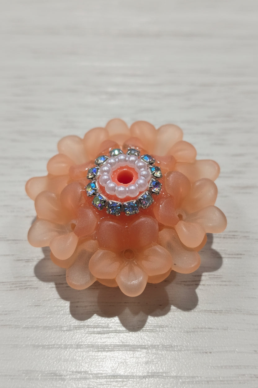 peach flower lantern fancy bead with rhinestone edging