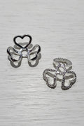 Silver heart-shaped bead caps.