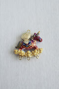 A colorful resin pendant of a unicorn on a cloud, featuring gold-tone metal and multicolor.