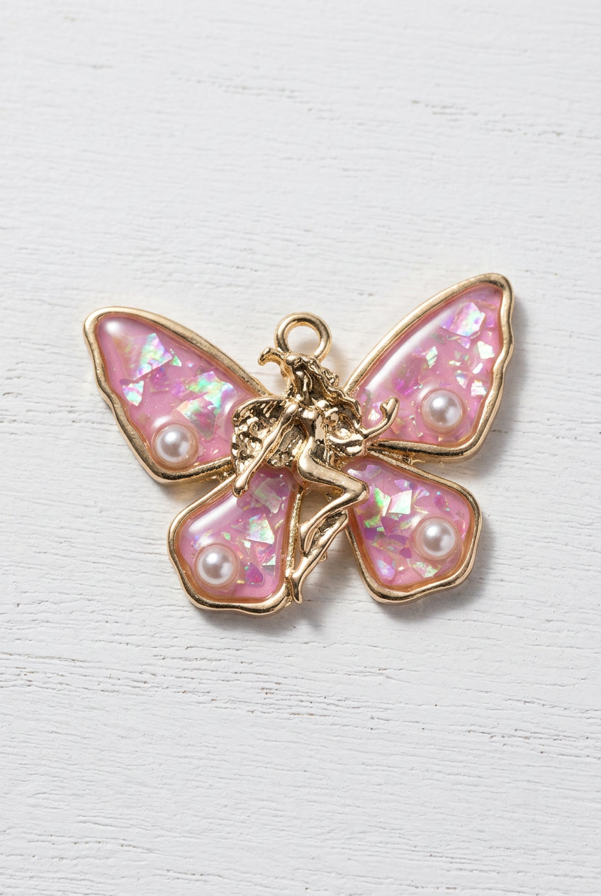 butterfly charm with pearl and shell detail