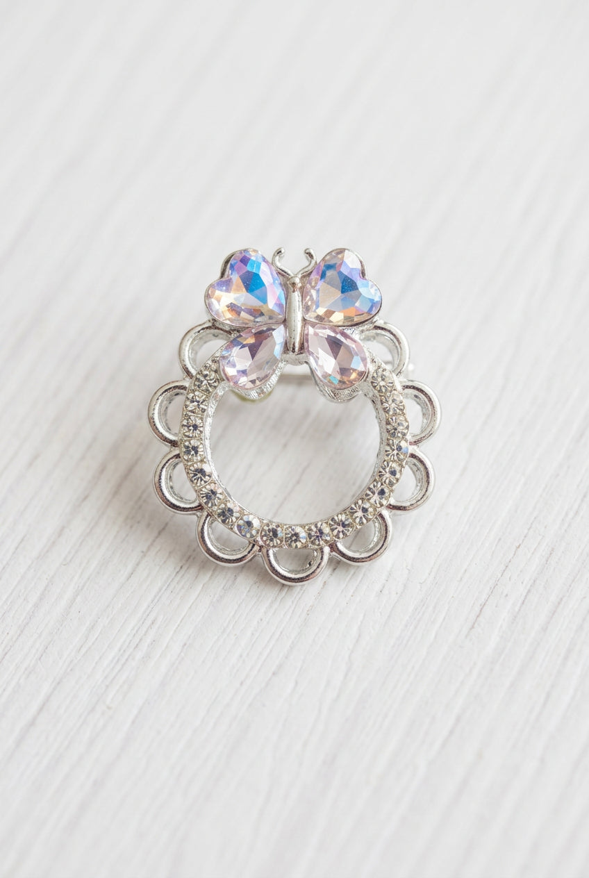 fancy metal round bead with butterfly in glass crystal