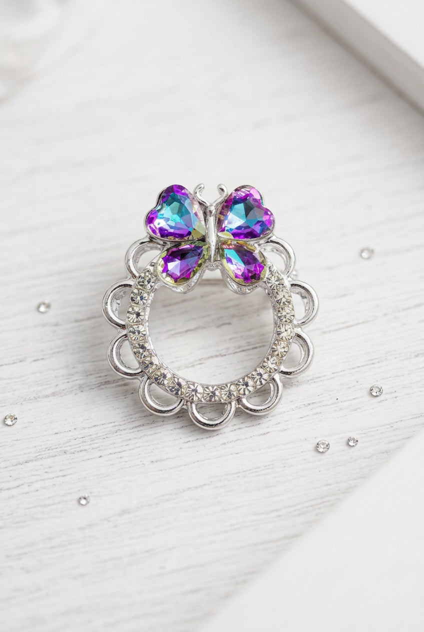 fancy metal round bead with butterfly in glass crystal