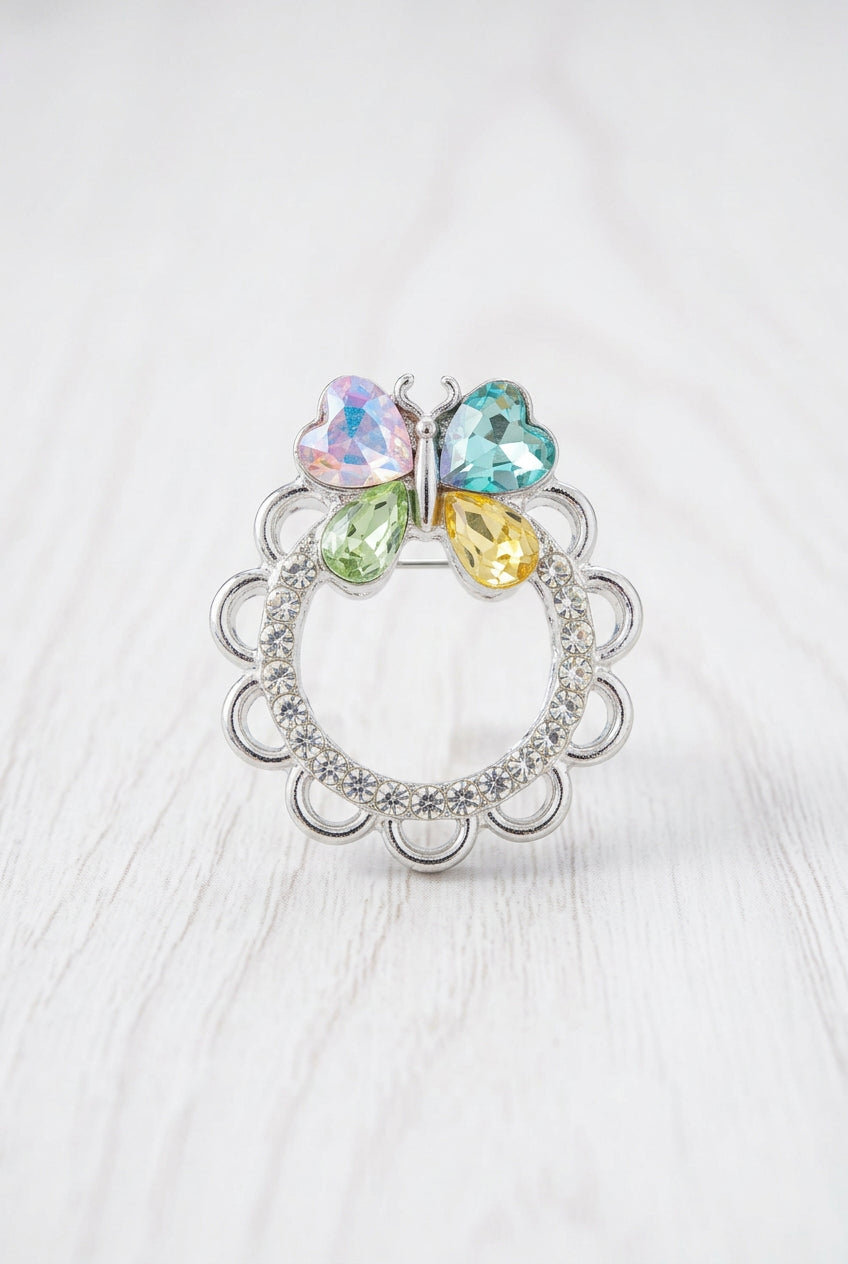 fancy metal round bead with butterfly in glass crystal