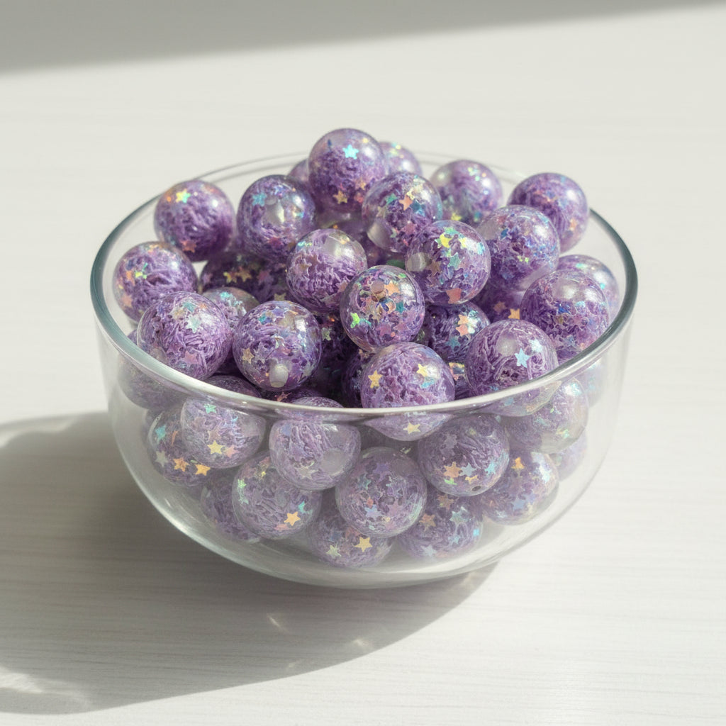 16mm star filled resin beads - set of 6