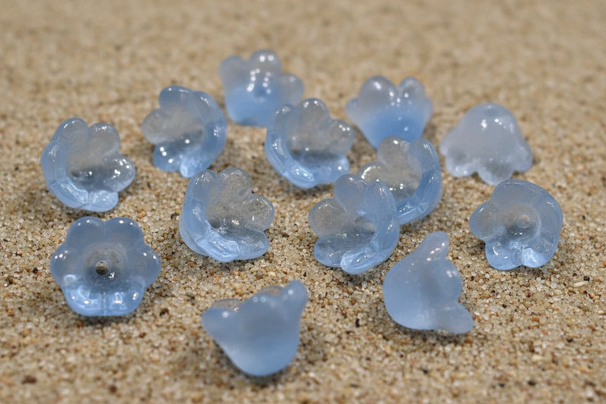 Glass bell flower beads - portion of 25g